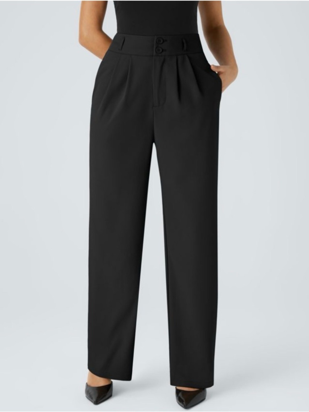 Halara High Waisted Button Zipper Side Pocket Shirred Straight Leg NWT Size Med - Picture 2 of 5